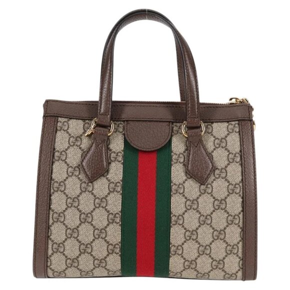 GUCCI GG Supreme Web Sherry Line Bag PVC 2way Beige Gold - Picture 2 of 16